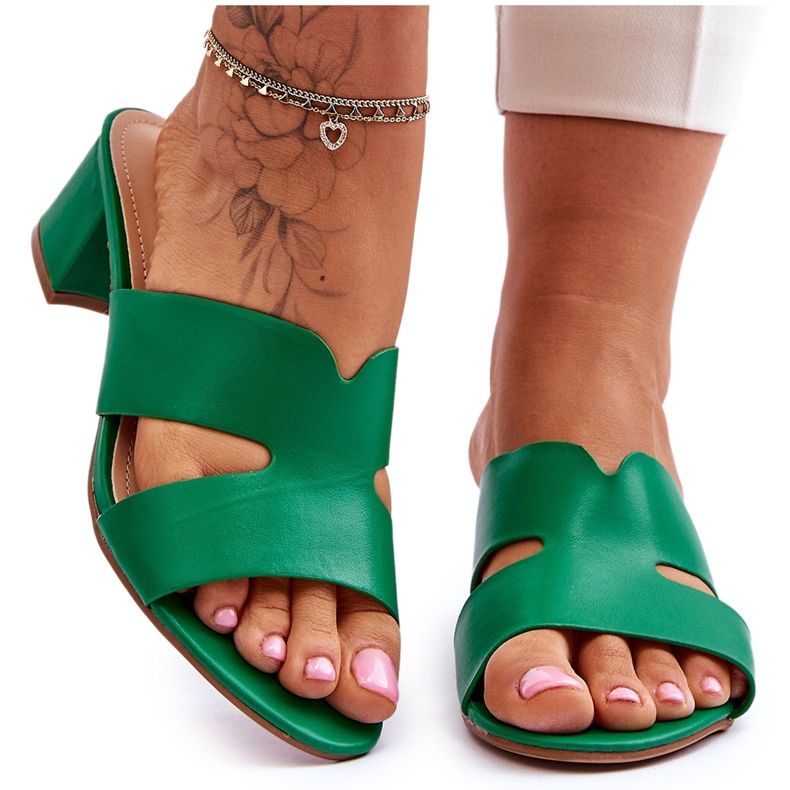 FJ1 Klassische Ledersandalen mit niedrigem Absatz Miley Green grün