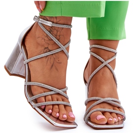 FJ1 Damen Ledersandalen mit Cubic Zirkonia Silber Heels Liviano