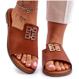 FJ1 Bequeme, modische Hausschuhe für Damen mit Kamel-Ayanna-Dekoration braun