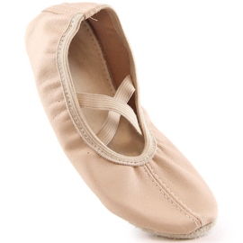 Ballettschuhe aus Leder für Mädchen zum Tanzen mit beigen Gummibändern Nazo NB02