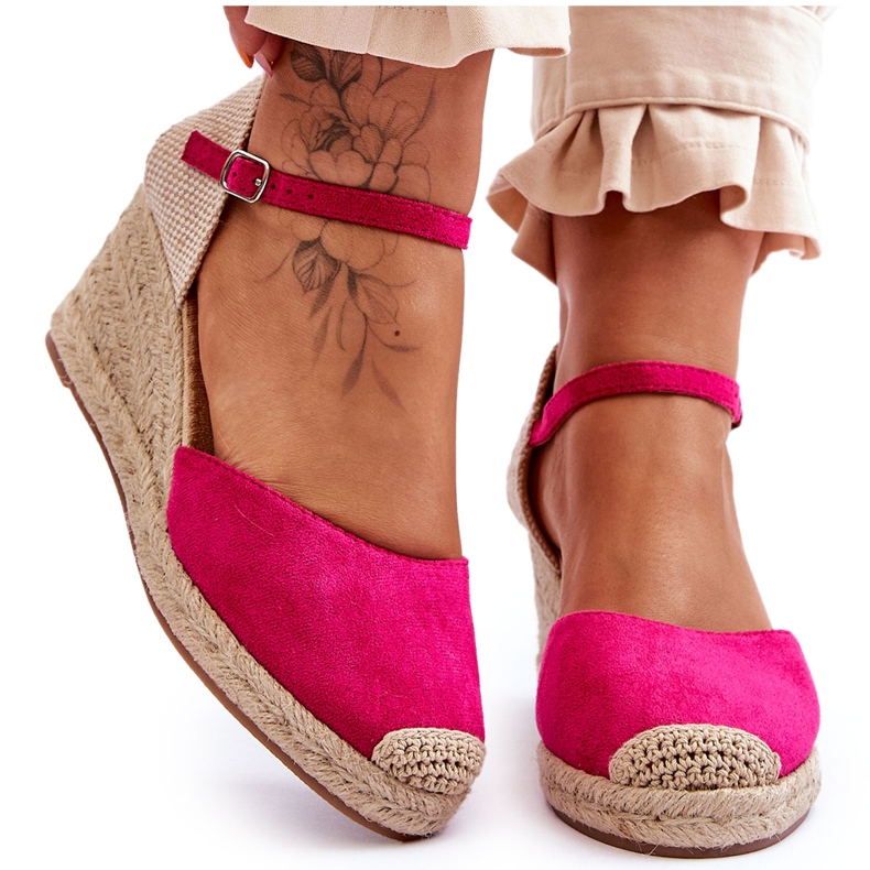 Fuchsia Cammer Wildleder Espadrilles Keilsandalen rosa