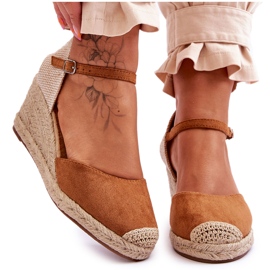 Camel Cammer Wildleder Espadrilles Keilsandalen braun