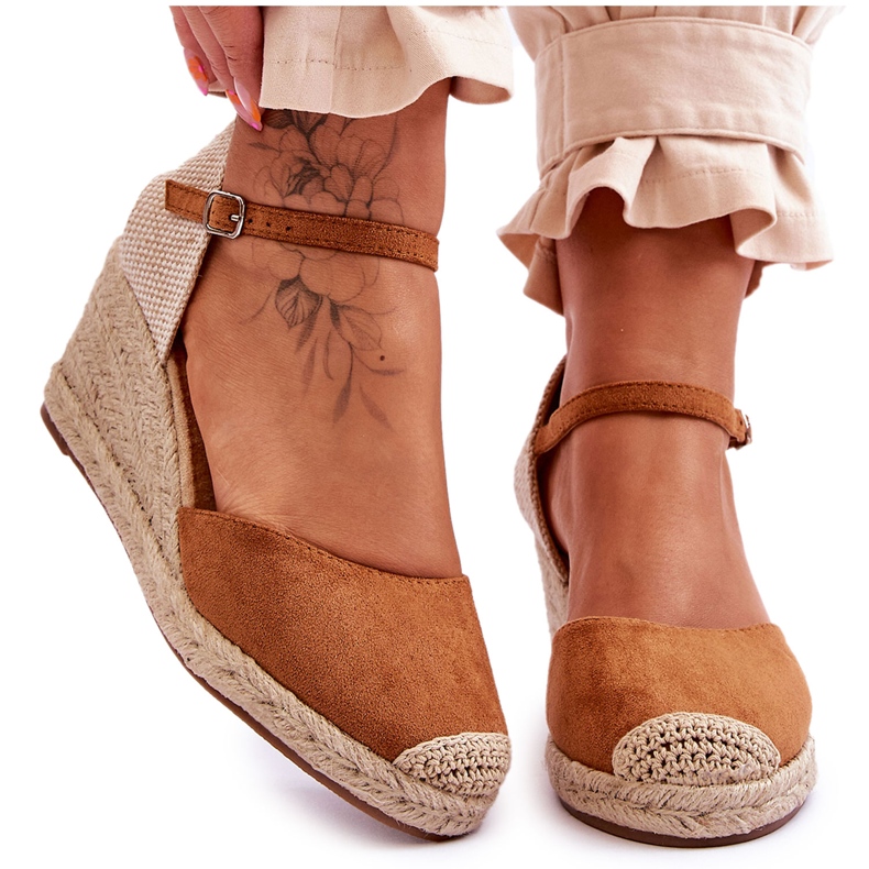 Camel Cammer Wildleder Espadrilles Keilsandalen braun