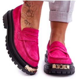 FJ1 Klassische Wildleder-Loafer mit fuchsiafarbener Monaro-Verzierung rosa