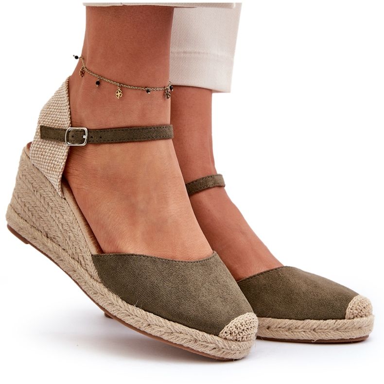 Wildleder Espadrilles Keilsandalen Grün Cammer