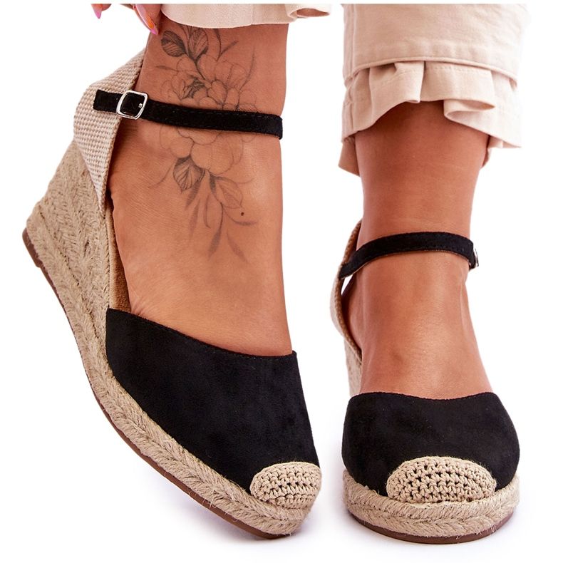 Wildleder Espadrilles Keilsandalen Schwarz Cammer