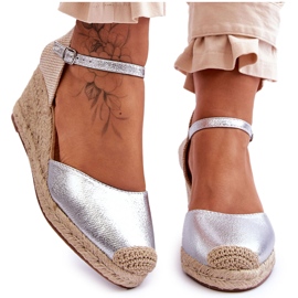 Leder Espadrilles Keilsandalen Silber Cammer