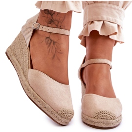 Wildleder Espadrilles Keilsandalen Beige Cammer braun