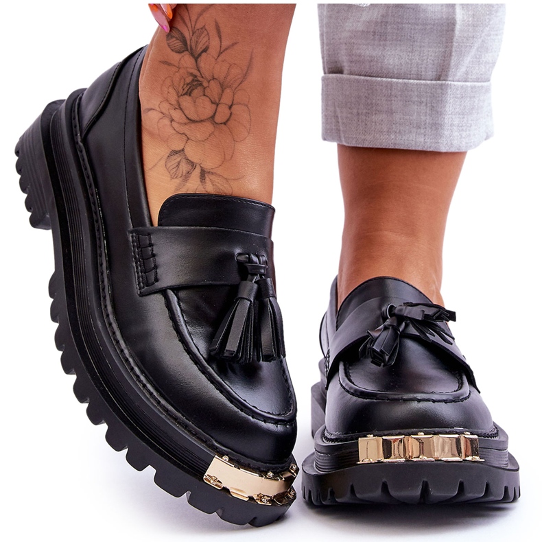 Lonisa Klassische Loafer mit Quasten Schwarz Lonisa