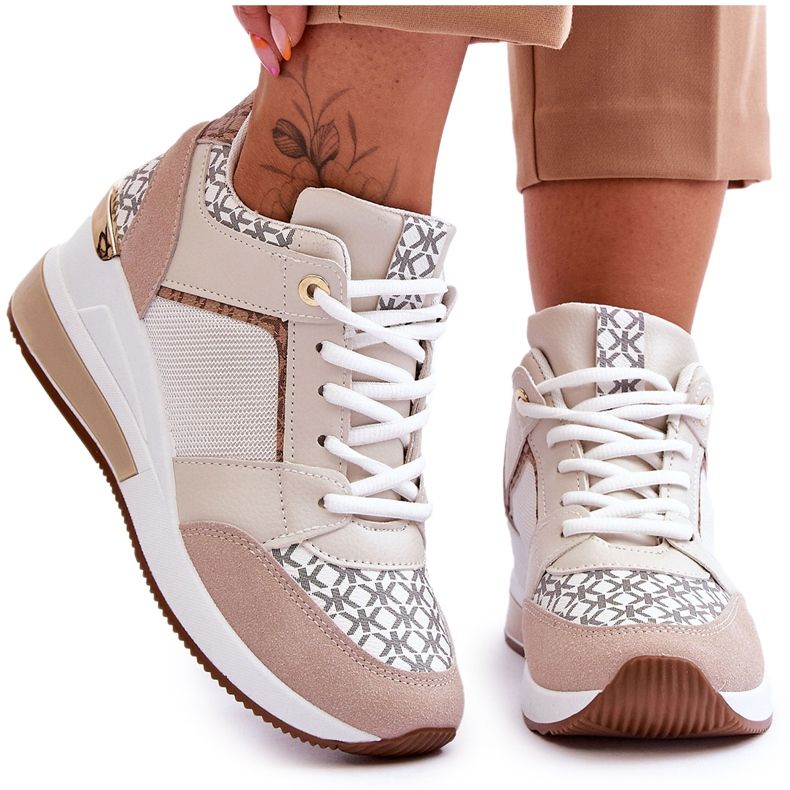 Damen-Sneaker mit Keilabsatz Weiß-Beige Nomera
