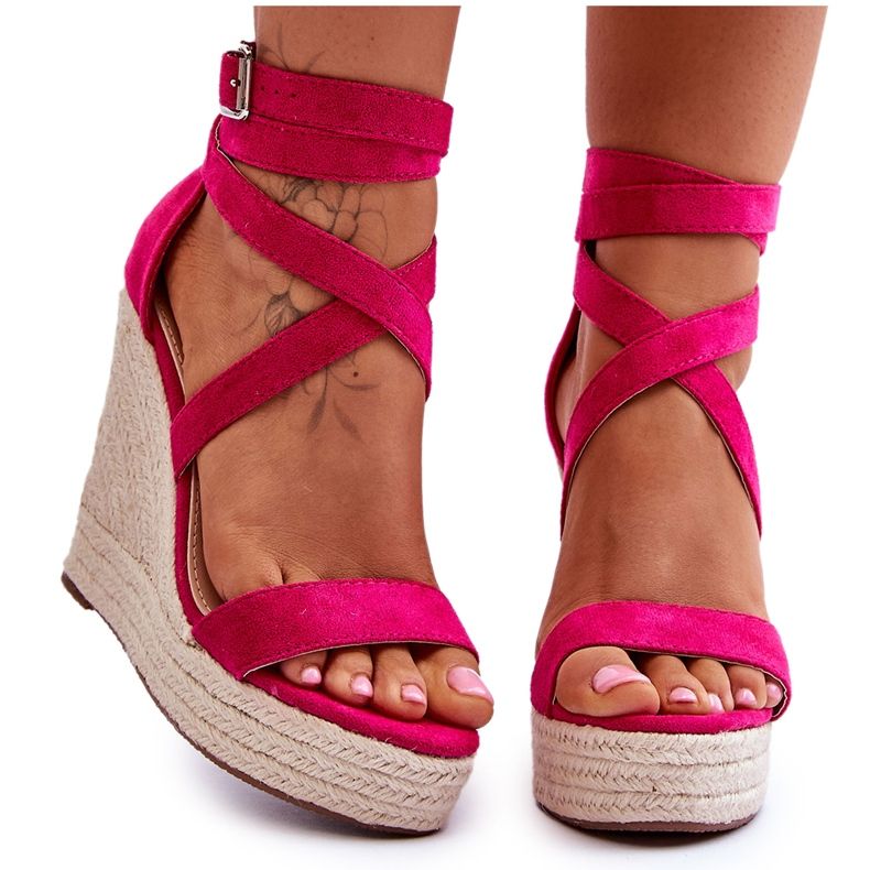 FJ1 Bequeme Sandalen mit hohem Keilabsatz Fuchsia Lemira rosa