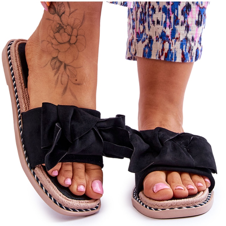 Wildleder Damenhausschuhe mit Schleife Schwarzer Bernstein