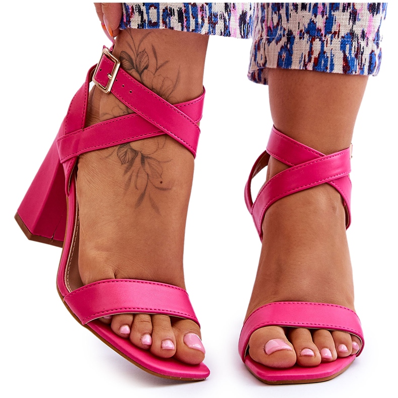 Elegante fuchsiafarbene Michele-Sandalen mit Absatz rosa
