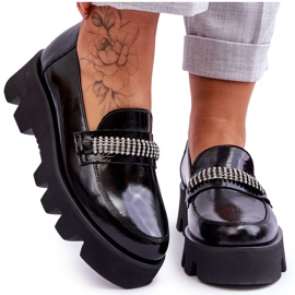 Modische Halbschuhe auf der Plattform mit Dekoration Laura Messi 2600 Schwarz