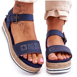 Damen Bequeme Big Star Plateausandalen LL274869 Marineblau