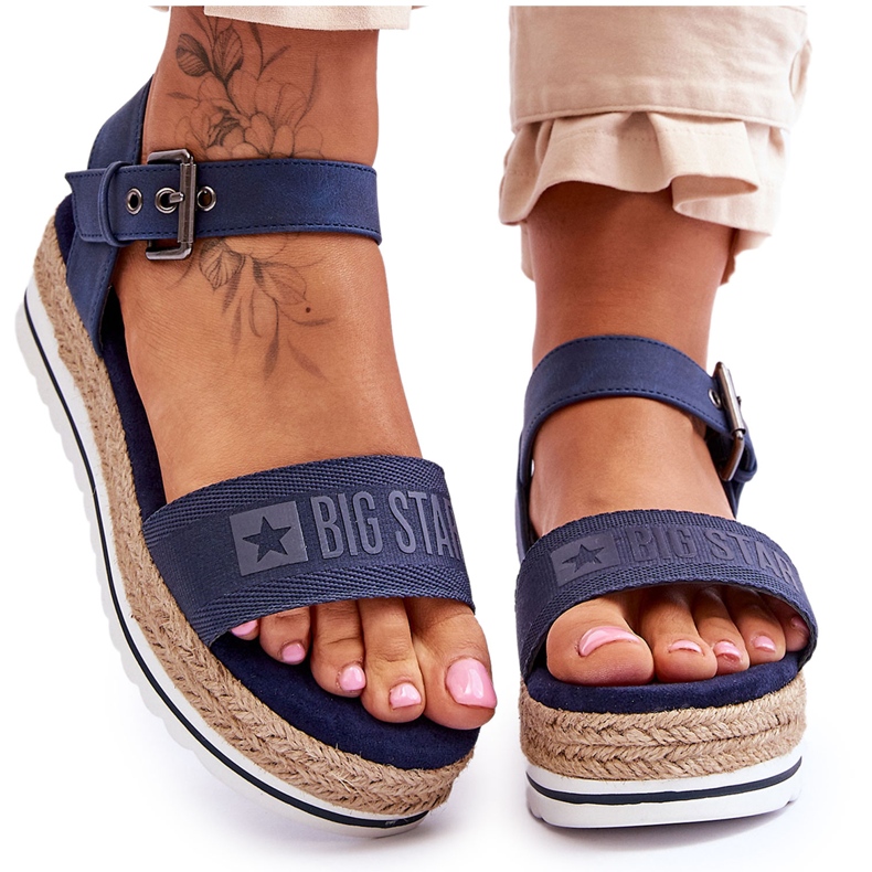 Damen Bequeme Big Star Plateausandalen LL274869 Marineblau