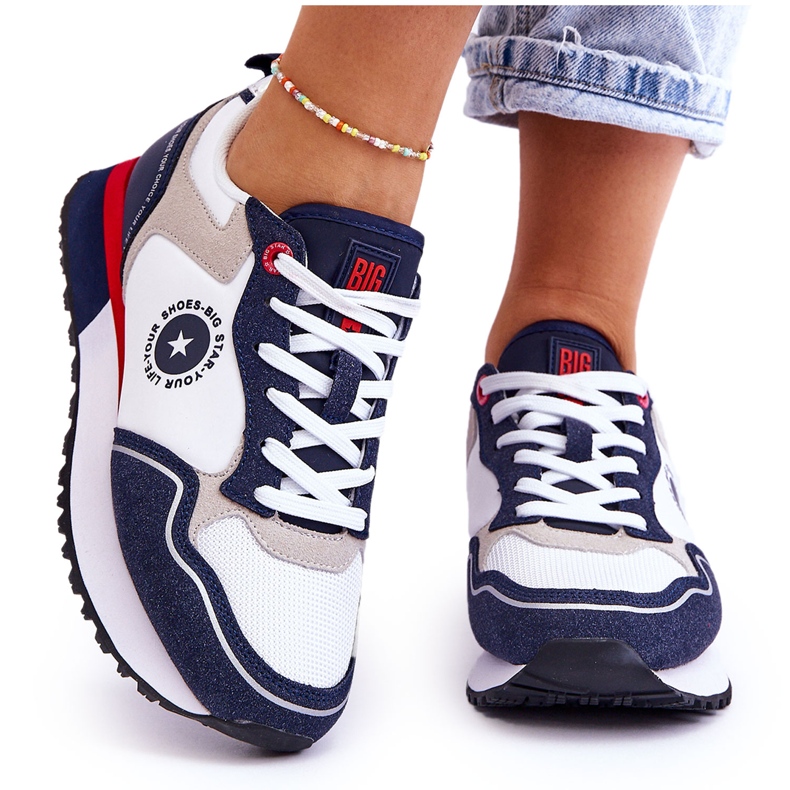 Damen-Sneaker Memory Foam System Big Star LL274538 Weiß-Marineblau