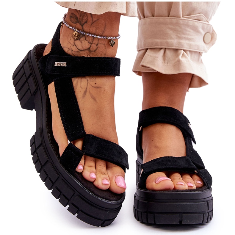 Damen Wildleder Sandalen Big Star LL276035 Schwarz