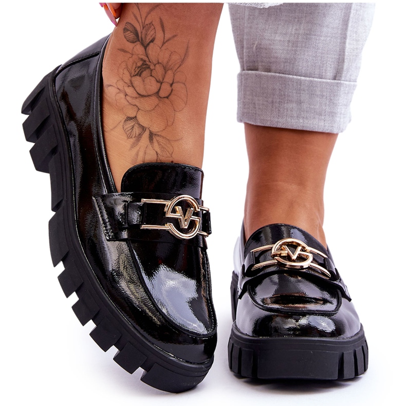 Vinceza Lackierte Damen-Loafer Schwarz Sanvi