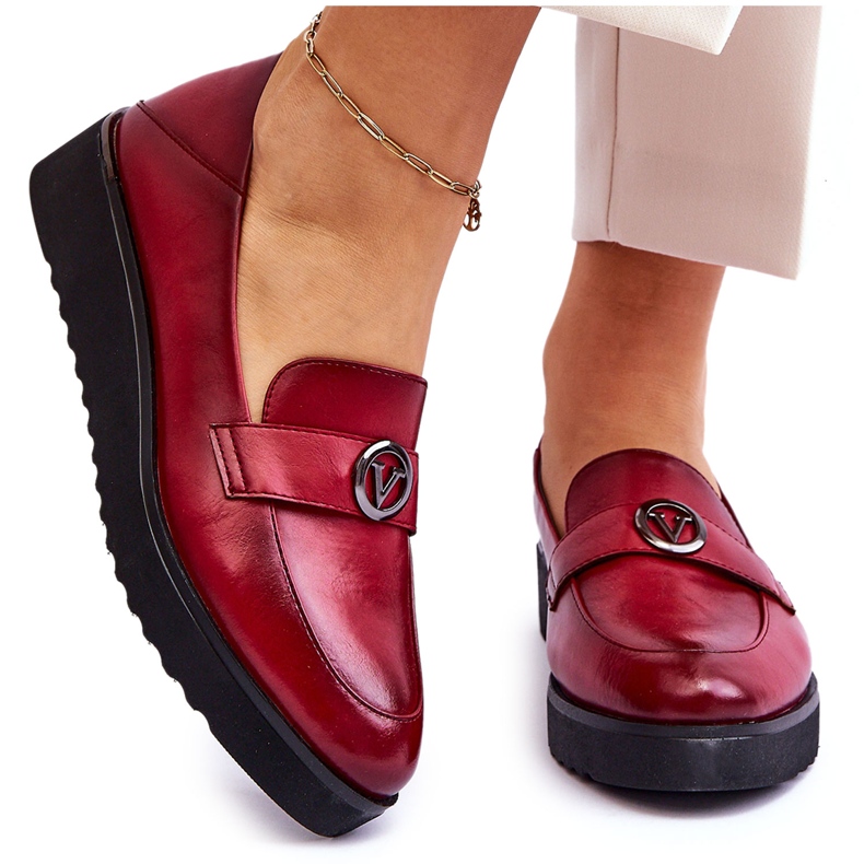 Vinceza Loafer aus Leder mit niedrigem Keilabsatz für Damen Red Synthia rot