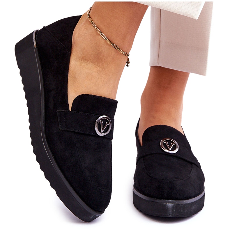 Vinceza Loafer aus Wildleder mit niedrigem Keilabsatz für Damen Schwarz Synthia