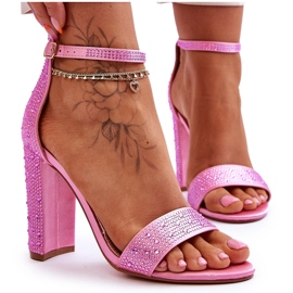 Damensandalen auf High Heels mit Strasssteinen Rosa Idealistisch