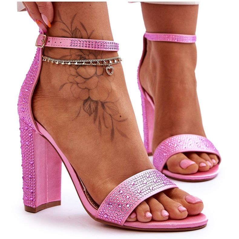 Damensandalen auf High Heels mit Strasssteinen Rosa Idealistisch