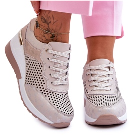 S.Barski Durchbrochene Turnschuhe aus Leder für Damen Hellbeige Virginia