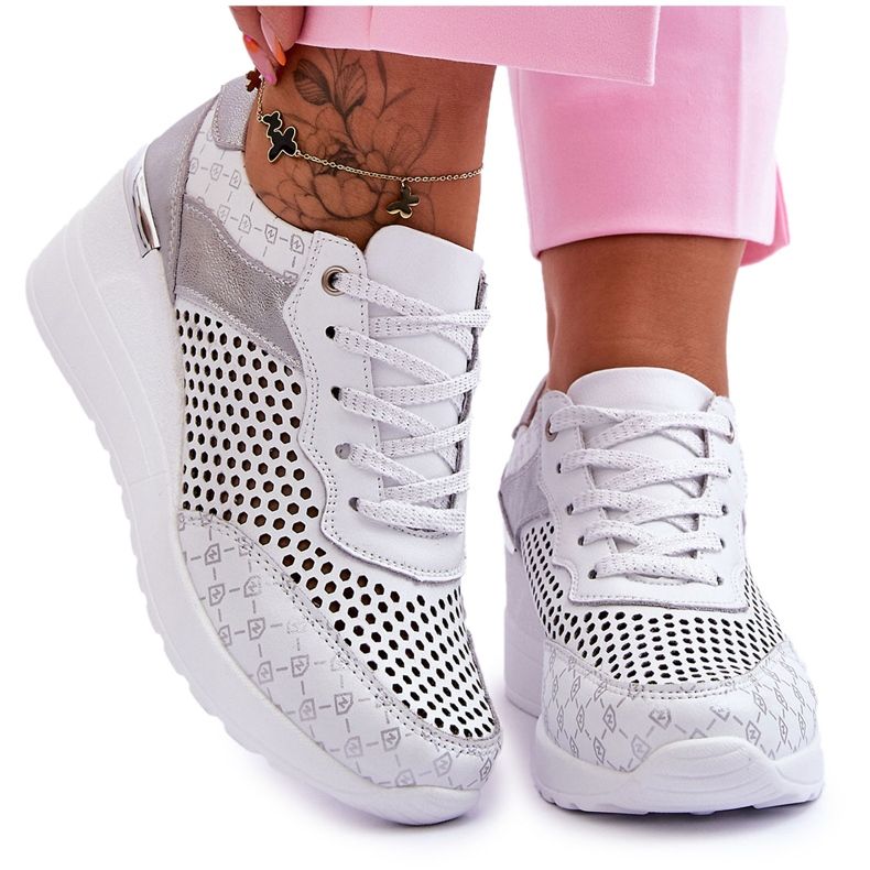 S.Barski Durchbrochene Turnschuhe aus Leder für Damen Weiß Virginia