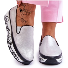 S.Barski Damen-Sneaker aus Leder zum Hineinschlüpfen Silber Ottavia