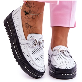 S.Barski Klassische durchbrochene Ledermokassins mit weißer Rendy-Dekoration