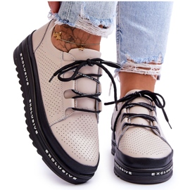 S.Barski Durchbrochene Sportschuhe aus Leder Beige Leonor