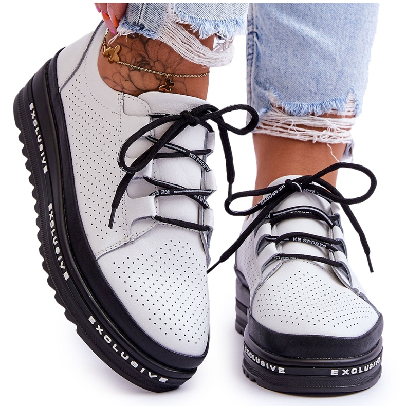 S.Barski Durchbrochene Sportschuhe aus Leder Weiß Leonor