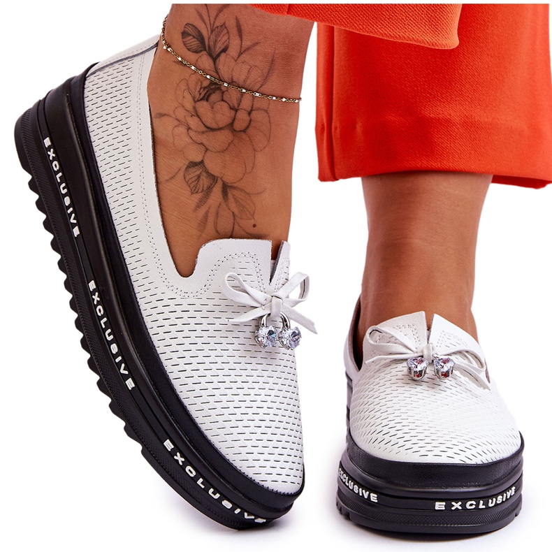 S.Barski Damen-Sneaker aus Leder zum Hineinschlüpfen White Raven weiß