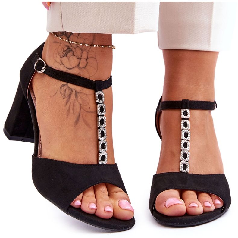 S.Barski Damen-Sandalen aus Wildleder auf Absatz Schwarz Florines