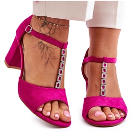 S.Barski Damen-Sandalen aus Wildleder auf Absatz Fuchsia Florines rosa