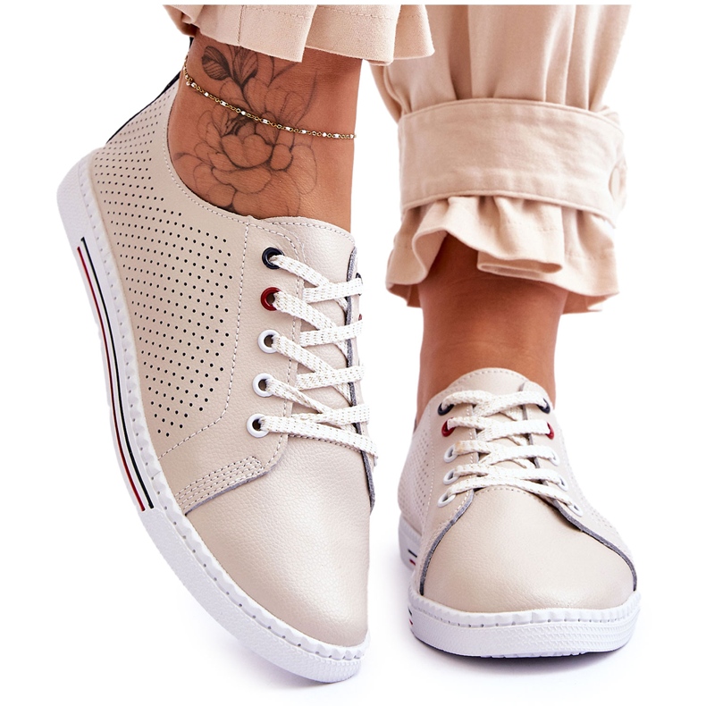 S.Barski Durchbrochene Ledersneaker für Damen Beige Ferone