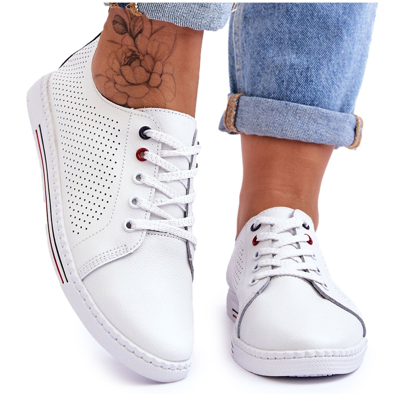 S.Barski Durchbrochene Ledersneaker für Damen Weiß Ferone