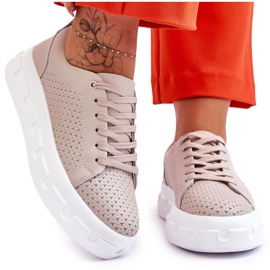 S.Barski Sportschuhe aus Leder auf Chunky Platform Beige Montigo