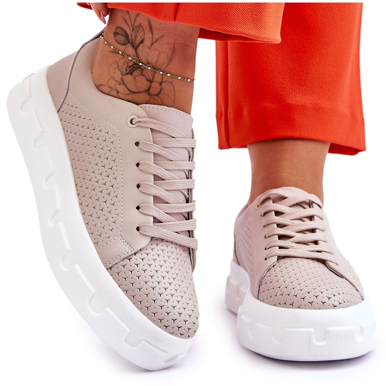 S.Barski Sportschuhe aus Leder auf Chunky Platform Beige Montigo