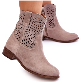 Lewski Shoes Durchbrochene Damenstiefel aus Wildleder Leski Schuhe 3301 Cappuccino braun