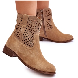 Lewski Shoes Durchbrochene Damenstiefel aus Wildleder Leski Schuhe 3301 Beige