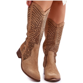 Lewski Shoes Cowboystiefel aus Wildleder vor dem Knie Leewski Schuhe 3305 Beige braun