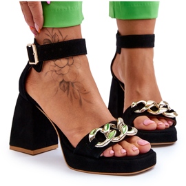 Lewski Shoes Damensandalen aus Wildleder auf massiven Absätzen Leski Schuhe 3207 Schwarz