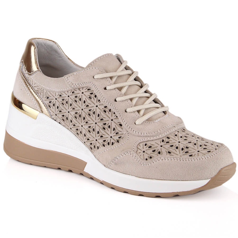 Damenschuhe aus Leder und Wildleder auf einem beige durchbrochenen Keil Filippo DP4669