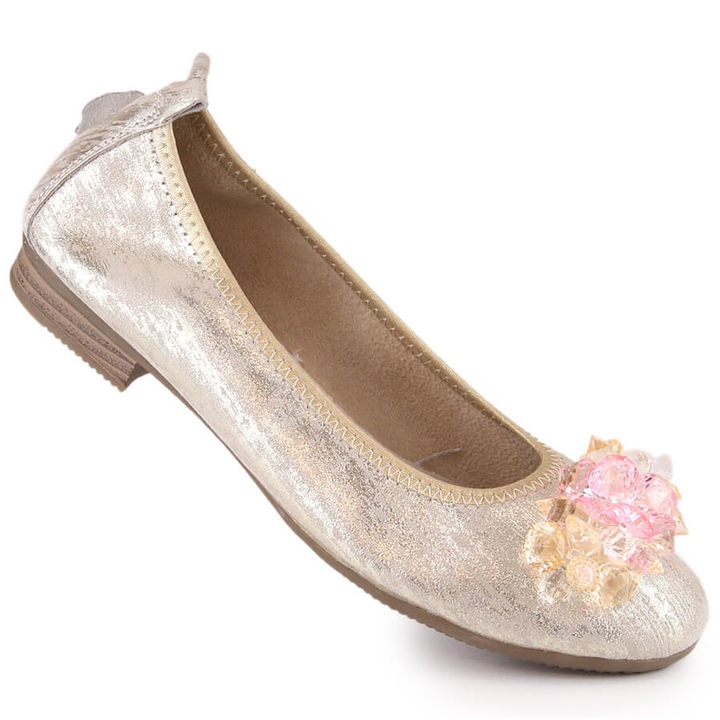 Damenballerinas aus Leder mit niedrigem Absatz und goldenen Filippo DP4527 Kristallen