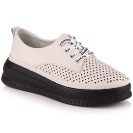 Potocki Bequeme durchbrochene beige Damenschuhe aus Leder Artiker 52C1990