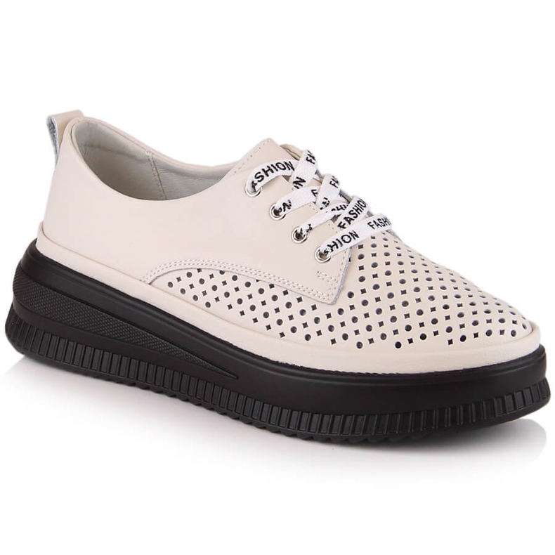 Potocki Bequeme durchbrochene beige Damenschuhe aus Leder Artiker 52C1990