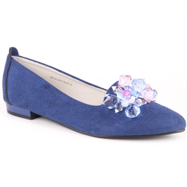 Blaue Wildleder-Ballerinas für Damen mit Kristallen T.Sokolski W23-464