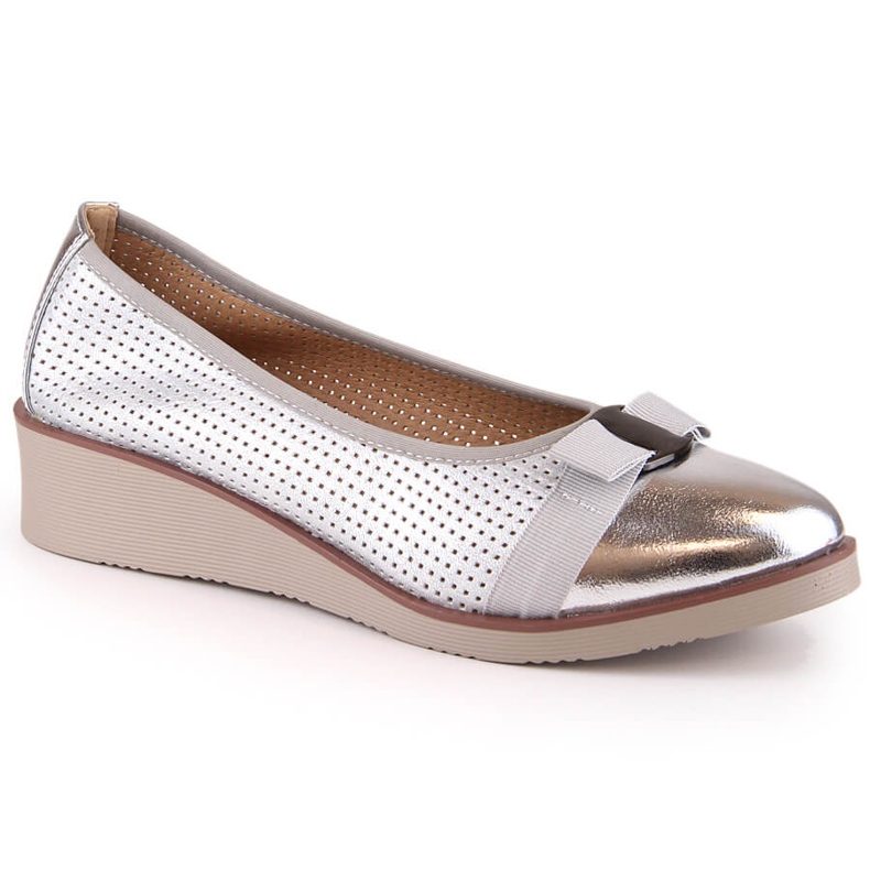 Silberne durchbrochene Keilschuhe für Damen Potocki SZ12037 silber-
